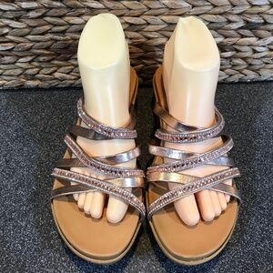 Marielle Tan & Rose Gold Rhinestone Embellished Platform Sandals